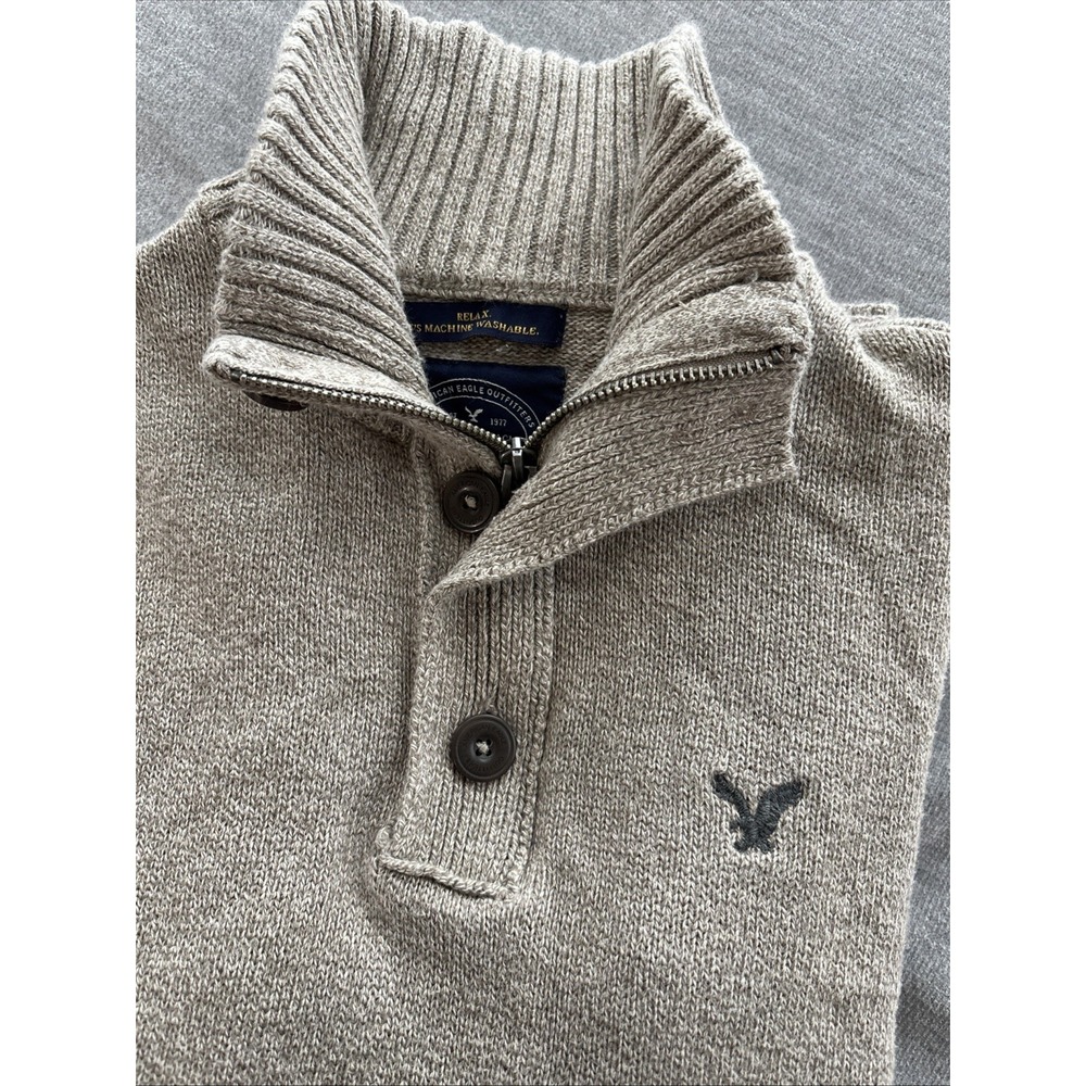 American Eagle AEO Men's Beige 1/4 Zip Button Sweater Size small